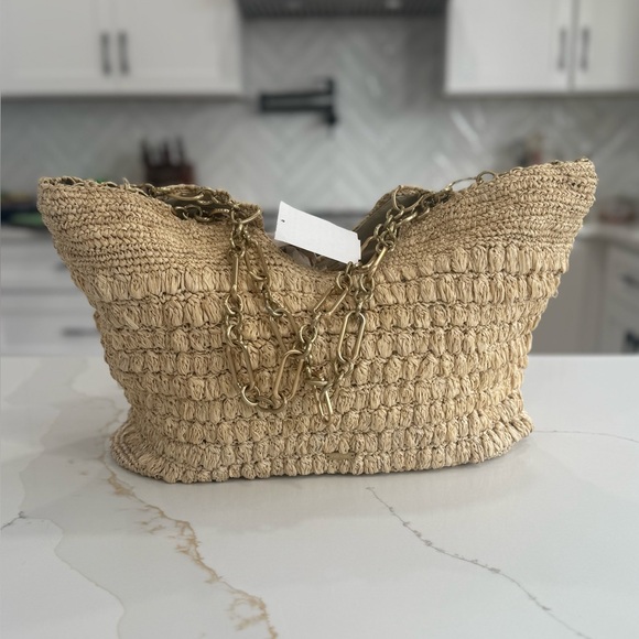 Cult Gaia Naima Tote Bag in Tan - textured bobble design with Chain Handle-NWOT - Picture 5 of 17